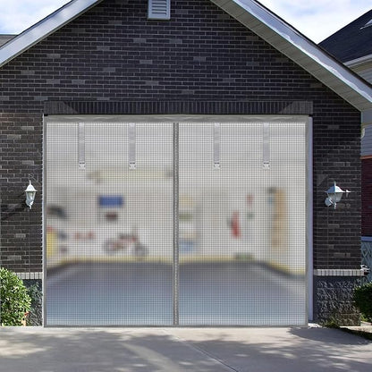 Garage Door Screen, Sunmoxia 9x7Ft Magnetic Heavy Duty Garage Door Curtain with 4 Strapping Tapes - Durable Breathable Anti-Tear Mesh Patio Porch Privacy Curtain (Silver) by Sunmoxia