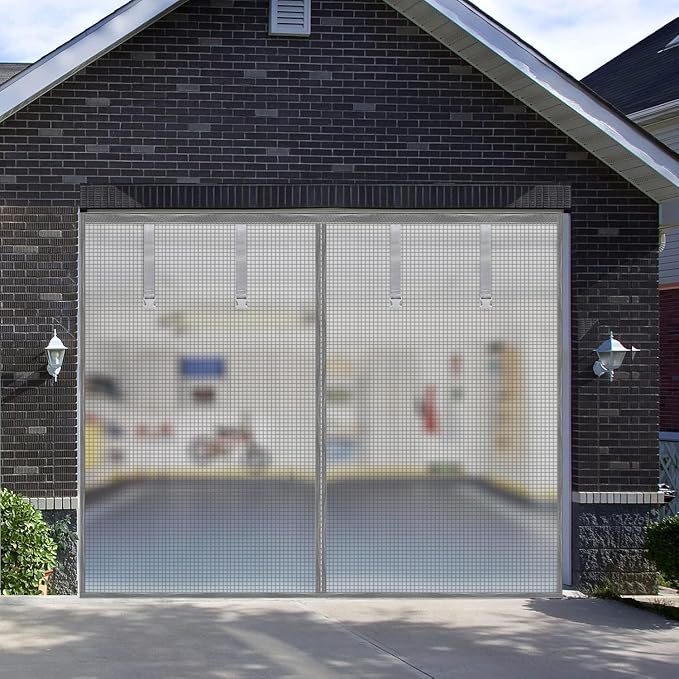 Garage Door Screen, Sunmoxia 8x7Ft Magnetic Heavy Duty Garage Door Curtain with 4 Strapping Tapes Durable Breathable Anti-Tear Mesh Patio Porch Privacy Curtain (Silver) - Image 5