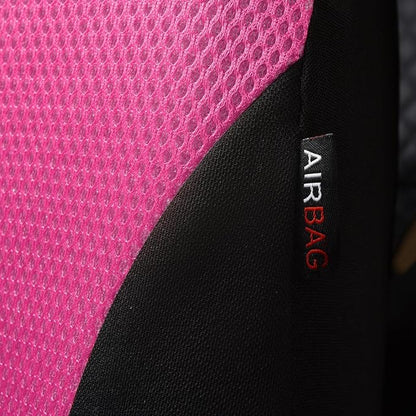 Flying Banner Car Seat Covers Full Set Front Seats and Rear Bench Mesh Fabric Splicing Polyester Cover Black with Pink Color - Image 5
