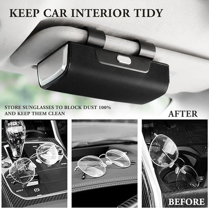Sunglass Holder For Car Visor,Button-Open Sunglass Case For Car Visor,Car Sunglass Holder With Card Storage Function Suitable For Truck And Sedan To Place Sunglass (Black) - Image 3