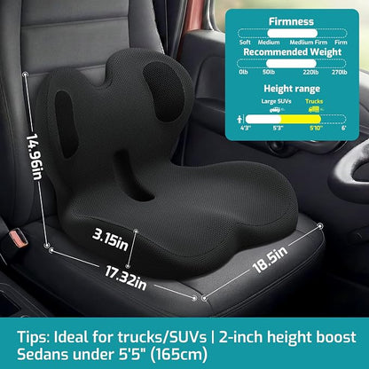 Trucker Seat Cushion, Thick Car Seat Cushions with Lumbar Support Pillow, Ergonomic L-Shaped Orthopedic Memory Foam for Long Driving Lower Back Pain Sciatica Relief, Gift for Drivers (Black) - Image 2