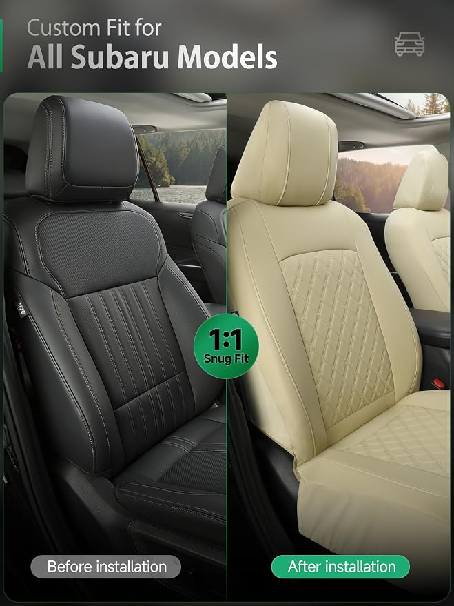 GIANT PANDA 2PCS Front Seat Covers for Subaru Outback Forester Crosstrek Legacy Impreza, Faux Leather Bucket Seat Cover Fit Subaru Seat Protectors-Solid Beige - Image 3