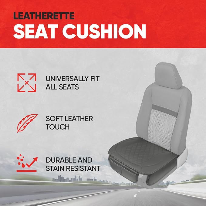 Motor Trend Car Seat Cushion, 2 Pack - Diamond Stitched Faux Leather Seat Covers for Cars Trucks SUV, Gray Padded Car Seat Covers with Storage Pockets, Premium Automotive Seat Covers for Front Seats - Image 5