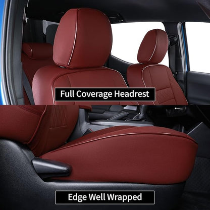EKR Tacoma Front Seat Covers Custom Fit for Toyota Tacoma 2012 2013 2014 2015 (Regular Seats), Leather Truck Seat Cover for Car - Front Row Only,Faux Leather(Burgundy) - Image 2
