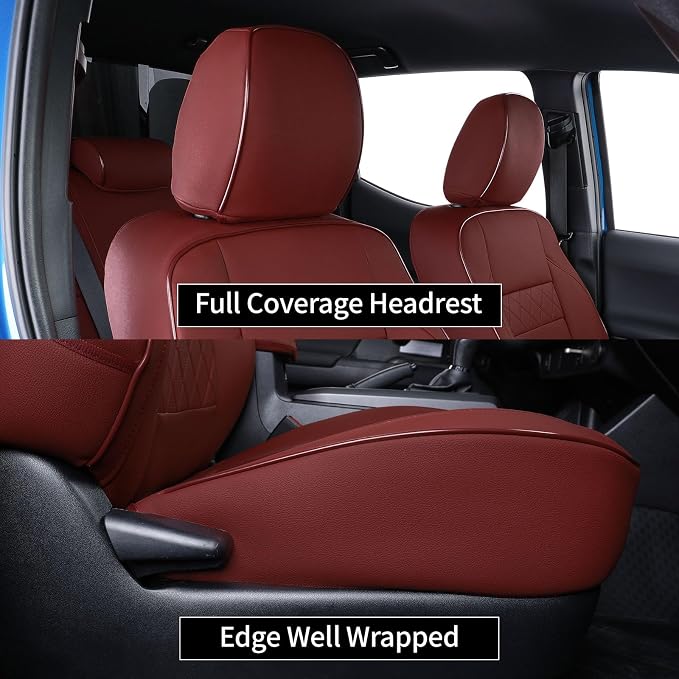 EKR Tacoma Seat Covers Custom Fit for Toyota Tacoma 2016 2017 2018 2019 2020 2021 2022 2023 Double Cab/Crew Cab -Truck Seat Covers for Car Full Set,Faux Leather(Burgundy) - Image 2