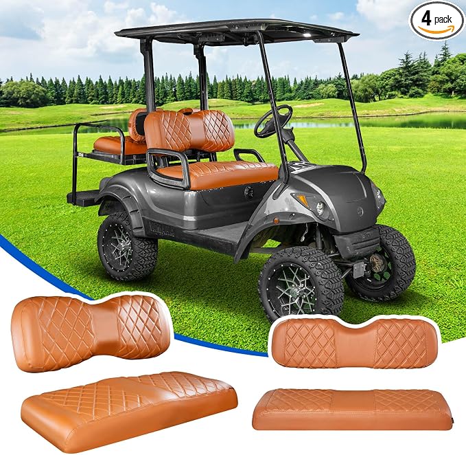 NOKINS Golf Cart Seat Covers 4 Piece Fits Yamaha Drive G29 /Drive2 | Front and Rear Seat Vinyl Covers, Golf Cart Accessories, No Staples(All Brown) by NOKINS-GolfCartPartsFactory