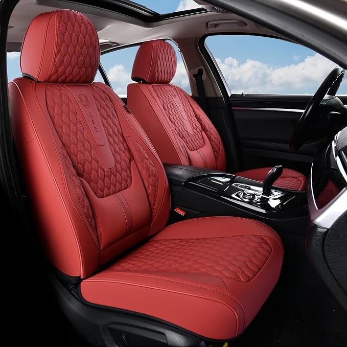 Coverado Car Seat Covers Full Set, Red Seat Covers for Car with Lumbar Support, Nappa Leather Seat Covers Waterproof Car Seat Protectors Universal Fit for Most Cars SUV Trucks - Image 2
