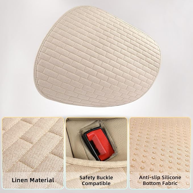Beige Linen Back Seat Cover, Rear Car Seat Cover for Cars Truck SUV | Cloth Seat Covers for Cars, Seat Covers with Storage Pocket, Bottom Auto Seat Cushion Pad Mat for Most Vehicles - Image 4