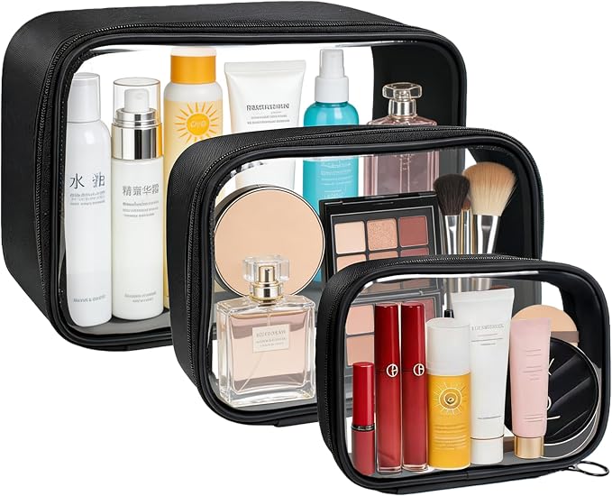 3Pack Clear Makeup Bags Set, Clear Travel Makeup Bag Waterproof Makeup Case Small Toiletry Bag with Zipper Portable Cosmetic Pouch Makeup Storage Bag Car Bag for Essentials by FFpaw