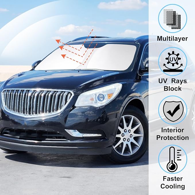 Windshield Sun Shade for 2010-2017 Buick Enclave Accessories | Full covered for windshield, Foldable & Durable, Block UV Rays, Reduce Heat, Easy to install, Keep Car Cooler - Image 2