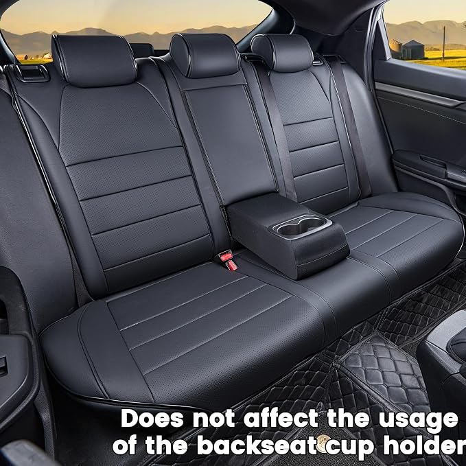 HKZ Custom Fit Civic Seat Covers for Honda Civic 2016 2017 2018 2019 2020 2021 Hatchback EX,Sport Touring,EX-L - 5-Seats Leather Full Set,Black - Image 4