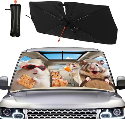 Cute Hamster Car Windshield Sunshade Umbrella Funny Car Sun Shade Foldable Window Shades Cover 57 x 30 in - Image 2
