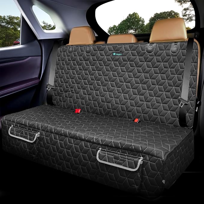 Meginc Dog Car Seat Cover-Waterproof Bench Back Seat Protector for SUV&Cars | Heavy-Duty Oxford Rear Seat Cover for Pet Hair, Spills, Velcro Openings, Non-slip, Scratch-Resistant, Machine Washable by Meginc