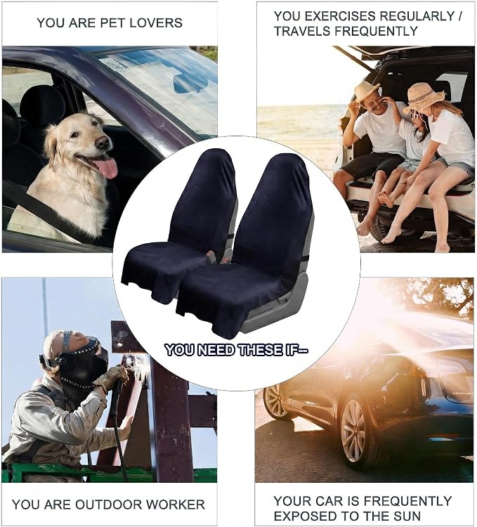 Car Seat Towel Cover, 2pcs Universal Front Seat Protector for Cars, SUVs and Trucks, Sweat Towel Car Seat Cover for Gym, Yoga, Swimming, Pets and Family Travel - Image 6