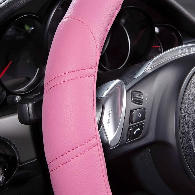 CAR PASS Line Rider Microfiber Leather Sporty 14.5-15 inch Car Steering Wheel Cover Universal Fits for 95% Cars Sedans SUV Trucks, Anti-Slip Safety Comfortable Design (Pure Pink) - Image 3