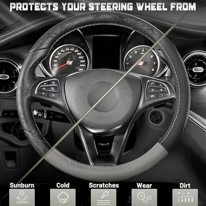 SEG Direct Black and Gray Microfiber Auto Car Steering Wheel Cover Universal 15 inch | Universal Medium Standard Size 37-39cm for Car Truck SUV, Microfiber Leather, Anti-Slip Comfortable Grip, Black and Gray - Image 4