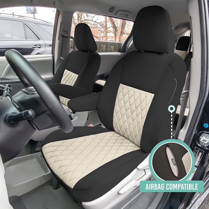 FH Group Custom Fit Car Seat Covers Specifically Made for 2011-2020 Toyota Sienna 7 Seater with Ultraflex Neoprene Water Resistant Automotive Seat Covers - Full Set Beige - Image 2