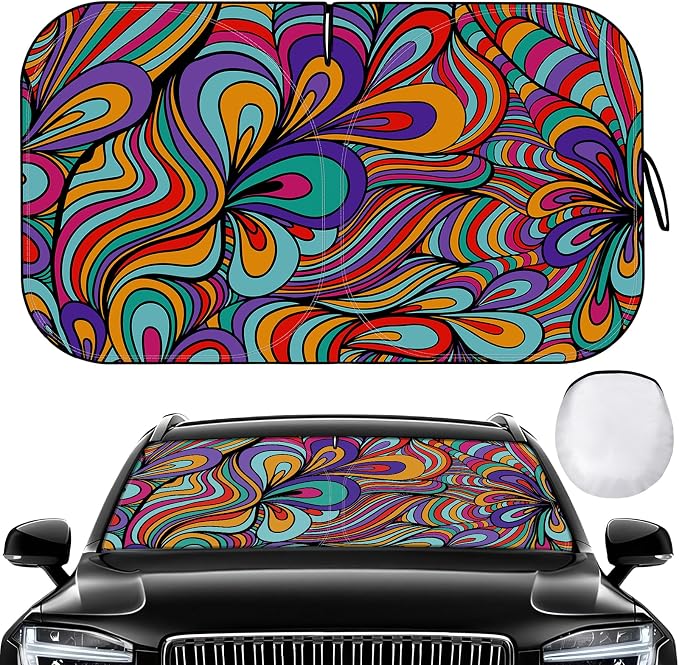 Car Windshield Sun Shade UV Reflector Foldable Front Window SUV | Blocks 98% UV Rays,Keep Interior Cool,Universal Fits Hatchback,Truck,MPV,Storage bag,63"L x 32"W,Car Summer Accessories by Pleneal