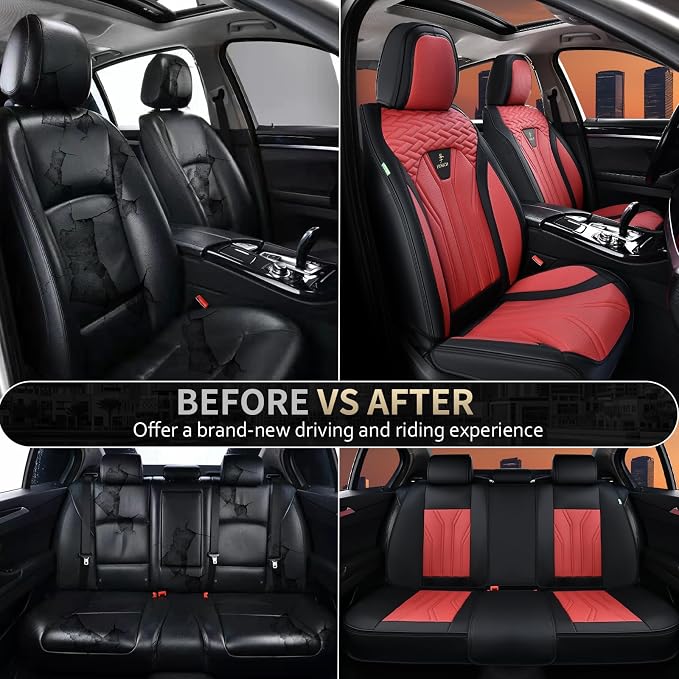 Leather Seat Covers, Car Seat Covers Full Set, Car Seat Protectors 5 Seats, Automotive Seat Covers Driver Seat Covers Fit for Most Cars Trucks SUV-Black&Burgundy - Image 9