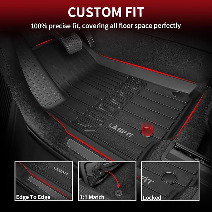 LASFIT Mats for Jeep Grand Wagoneer/Grand Wagoneer L 2022-2025 7 Seats | NOT Fit Wagoneer & 8-Seat, All Weather, TPE, Custom Fit, Car Mats, Floor Liners, 1st & 2nd & 3th Row, Black - Image 3