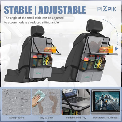 Car Backseat Organizer with Tablet Holder,11 Storage Pockets with Foldable Food Tray, Protector Kick Mats for Kids, Travel Accessories Organizer (Gray, 1Pack) - Image 5