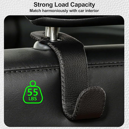 Car Seat Headrest Hook Heavy Duty 55lb Metal Hanger with Leather for Bags | Universal Vehicle Seat Back Organizer, Ergonomic Design, Hang Groceries Handbag Backpack Water Bottle, 2 Pack Black - Image 5
