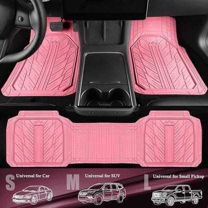 CAR PASS Floor Mats for Cars M-L Size, Heavy Duty Rubber Floor Mats with Trunk Cargo Liner, Universal Trim-to Fit Automotive Floor mats for Truck Van SUV Waterproof All Weather Car Mats All Pink - Image 2