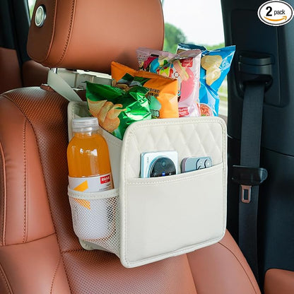 FrgKbTm 2Pack Car Seat Back Hanging Bag Car Document Holder Multi-Pocket Bottle Bag Storage Box Organizer Travel Tidy Pouch Pocket Kids Beige by FrgKbTm