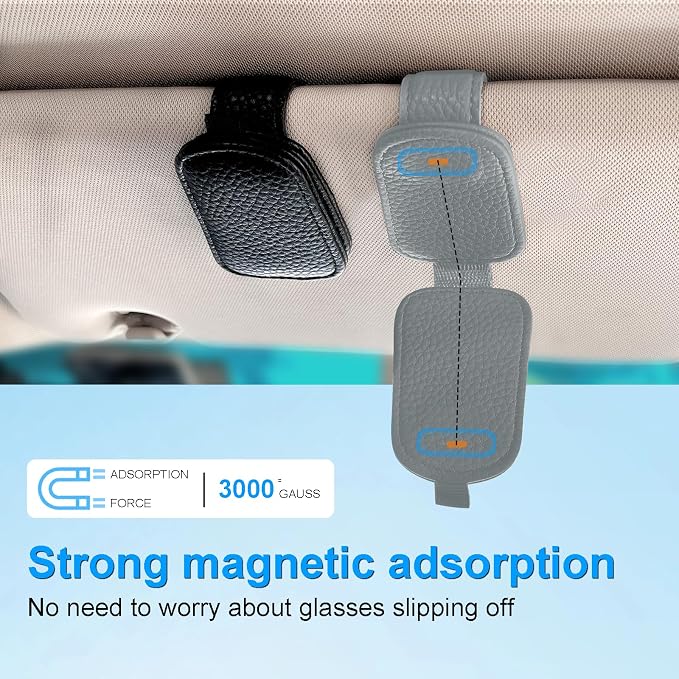 LTOHOE 2 Pack Sunglass Holder for Car, Magnetic Leather Sunglasses Holder and Ticket Card Clip, Universal for Different Size Glasses, Car Visor Accessories(Grey) - Image 3