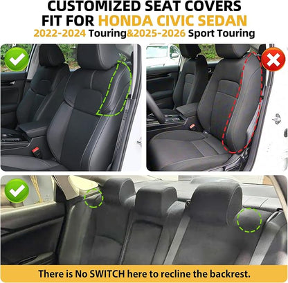 Lolcar Custom Fit Civic Seat Cover Full Set for Honda Civic (Sedan 2022 2023 2024 Touring)&(Sedan 2025-2026 Sport Touring),5-Seats Full Set,Leather Seat Protector (Black) - Image 2