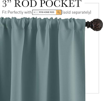 RYB HOME 54 inch Blackout Curtains for Living Room Bedroom, Rod Pocket | Thermal Insulated, Room Darkening, Temperature Balance, Shades for Studio Dorm Rental Room, W42 x L54, Dusty Blue, 2 Panels - Image 2