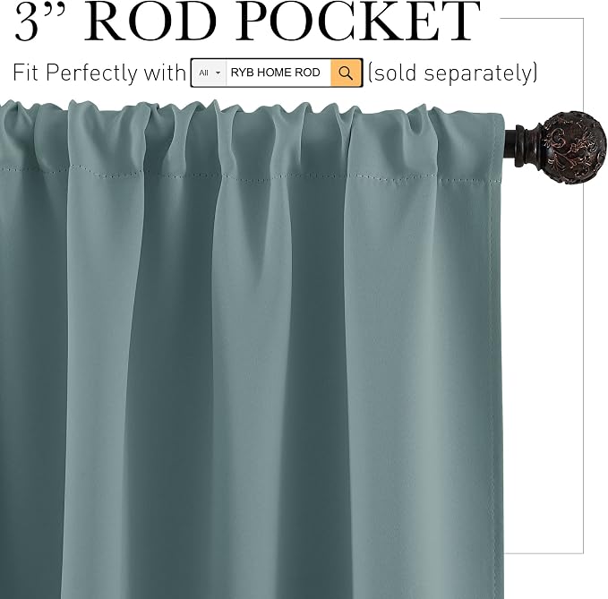 RYB HOME Blackout Curtains for Bedroom Living Room Nursery 63 inches Long | Thermal Insulated, Privacy Protection, Rod Pocket, Drapes for Office Home Theater, W42 x L63, Dusty Blue, 2 Panels - Image 2