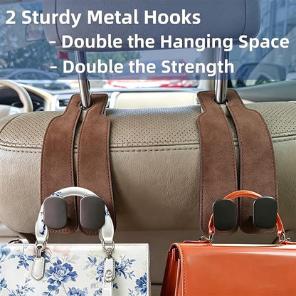 GoldenLife Headrest Hooks for Car, 2 Pack Premium Car Bag Hooks | Secure Heavy-Duty, Elegant & Universal Fit Car Hooks for Purses Handbags Grocery & Backpacks (Brown) - Image 4