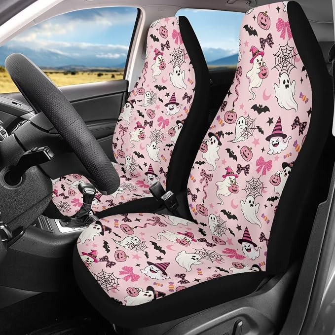 Halloween Ghost Bats Cute Car Seat Covers for Front Seat Only | Washable and Breathable Bucket Seat Covers for Women Automotive Interior Decor Universal for Sedan Truck SUV Van - Image 2