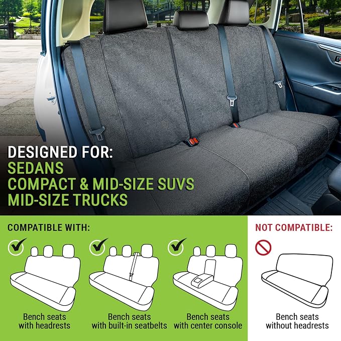 Season Guard Back Seat Towel Seat Cover for Cars; Great for After Gym Workouts, Dogs, and Outdoor Activities; Universal Fit for Cars SUVs Vans Trucks, EZ fit, Non Slip Grip, Grey - Image 6