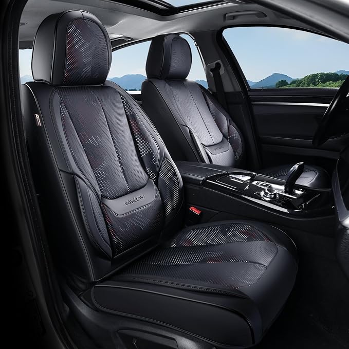 Coverado Car Seat Covers, Seat Covers for Cars, Waterproof Leather Auto Seat Protectors, Leather Car Seat Cushion, Car Interiors Accessories Universal Fit for Most Cars by COVERADOAUTO