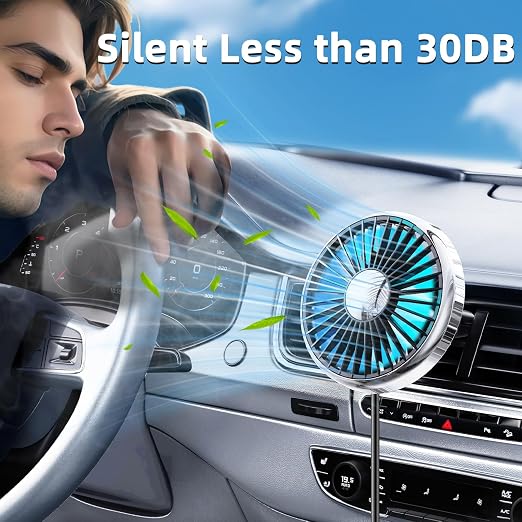 USB Car Fan for Air Vent, 360° Rotatable Clip On Cooling Fan with LED Light, Portable Vehicle Fan for Backseat, Truck, SUV, RV, Quiet Car Vent Fan for Summer Travel, Car Seat Cooling Fan,Black - Image 5