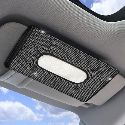 Bling Car Sun Visor Tissue Box Holder, Napkin and Face Mask Storage Box for Cars, Upgraded PU Leather Tissue Box with Crystal Rhinestones, Car Decoration Accessories for Women (Black) by Unknown