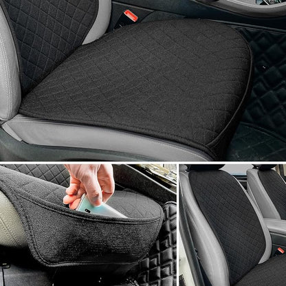 BOPUOVRE Linen Front Car Seat Covers Breathable Fabric | Car Seat Protector Universal Fit Cars Vans SUVs Trucks 2 Units Black - Image 2