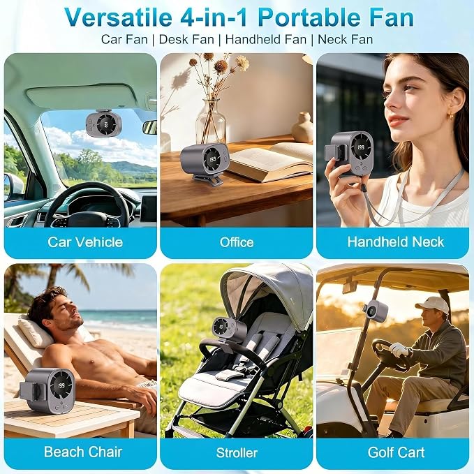 Car Clip On Fan,Portable Cooling Fan for Car with LED Display,360° Rotating Mini Fan,199 Speed Settings,USB Rechargeable 1500mAh Backseat Fan for Cars Without AC, Stroller,Office, Camping - Image 6