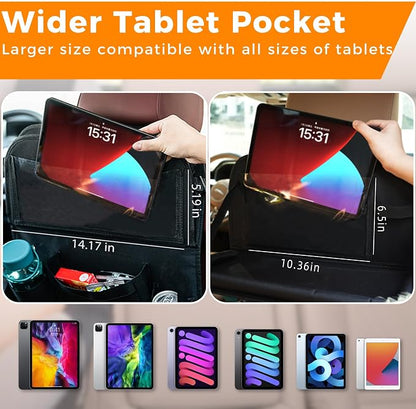 Backseat Car Organizer with Tray, 9 Storage Pockets Back Seat Protector with Foldable Tablet Holder, Waterproof Back of Seat Kick Mats for Kids Adult, Travel Accessories 2 Pack, Gray - Image 7