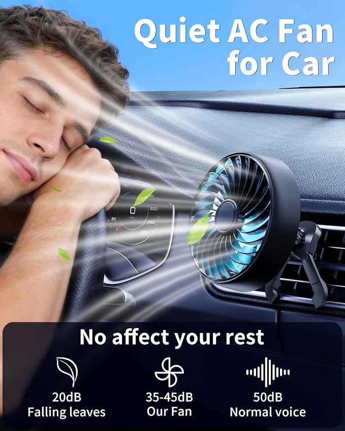 Car AC Fan to Boost Cooling Air Circulation - More Stable Vent Clip | 4in Larger Clip On Car Fan, Colorful Lighting, USB Fan for Car SUV Van RV Pickup Truck, Strong 3 Speeds, 360 Rotating, Quiet - Image 8