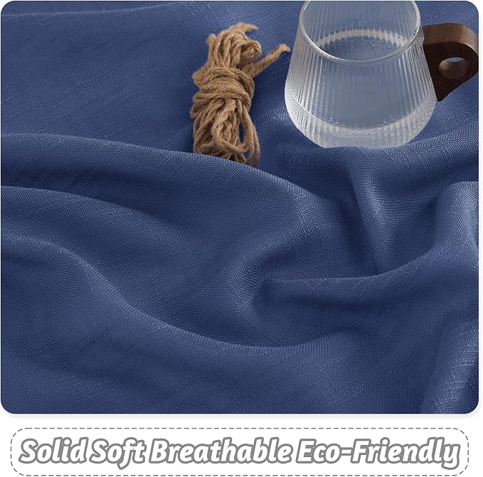 RYB HOME Curtains for Living Room - Linen Texture Sheer Farmhouse Country Curtains for Patio Sliding Glass Door French Door Bedroom Dining, Navy Blue, 52 x 95 inches, 2 Panels - Image 3
