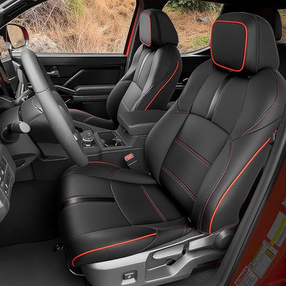 DiffCar® for Toyota Tacoma Seat Covers 2024 2025 2026 Double Cab, Black/Red | Front Seat Covers Only, Faux Nappa Leather Truck Accessories for Tacoma 4th Gen (Gas Only), Custom Fit Car Seat Protectors - Image 3