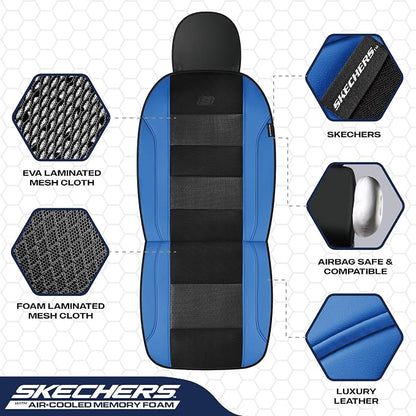 Skechers Seat Covers, Air-Cooled Memory Foam Car Seat Covers Front Seats, Airbag Compatible,Universal Fit for Most Cars, SUVs, Vans and Trucks,Blue - Image 4