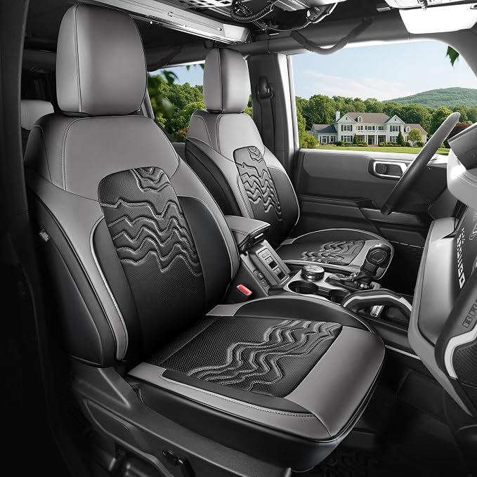 Ford Auto Seat Cushion Custom for Ford Bronco Seat Cover 4Door 2026-2021 | Black and Grey Bronco Interior Accessories Leather SUV Seat Cover Full Set (Bronco 4Door-Black+Grey) by RedRain