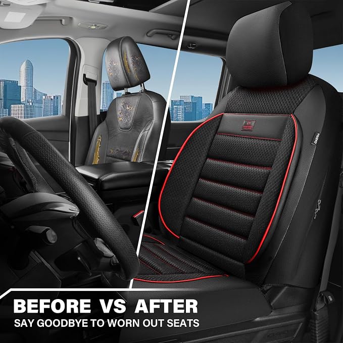 CAR PASS 3D Foam Leather Car Seat Covers Two Front Seats only, Air Mesh Thick Seat Covers, All Weather Car Seat Cover Comfort & Protection for Truck,SUV,Sedan,Van, Airbag Compatible Red - Image 6