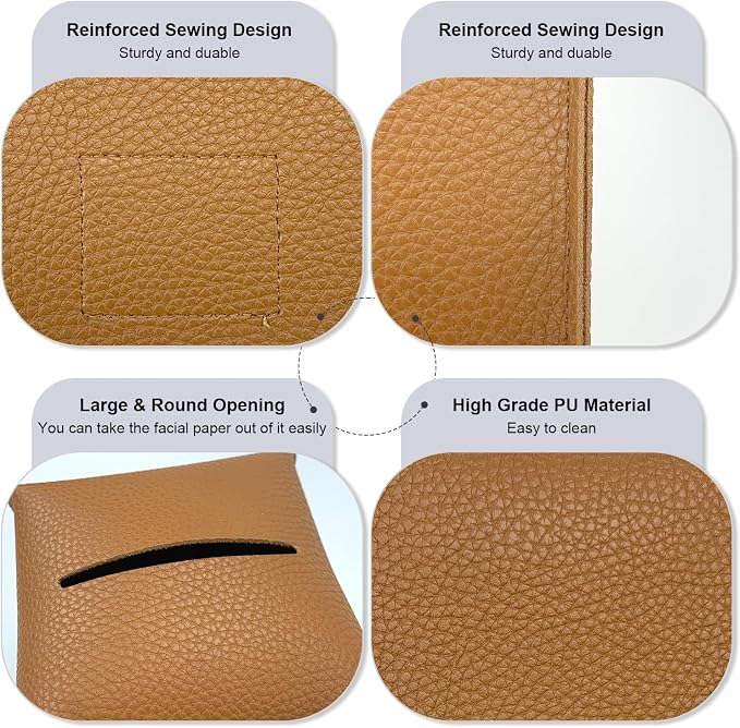 Tissue Box Cover 5X5X5'' PU Leather Tissue Holder Square Tissue Cube Box Organizer for Bathroom Vanity Countertop, Car, Night Stands, Office, Home, Kitchen (1Pack, Brown) - Image 3