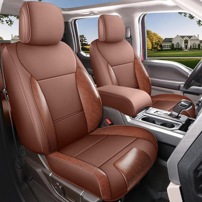 Red Rain for Ford F150 Seat Covers SuperCrew/CrewCab 2015-2025 XL XLT STX | Waterproof Leather Truck Seat Cover Full Set with Airbag Compatible Brown and Orange Auto Seat Protector (F150-Brown+Orange) by RedRain