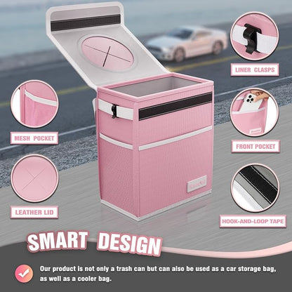 K KNODEL Car Trash Can with Lid, Car Garbage, Bin and Bag (Pink, Medium) | Waterproof Car Garbage Can with Liner, Hanging Trash Bag for Car, Suv, Van, Truck - Image 3